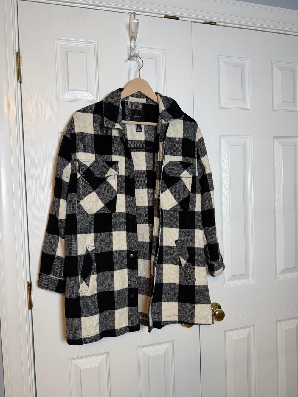 Forever 21 Black and Cream Buffalo Check Coat